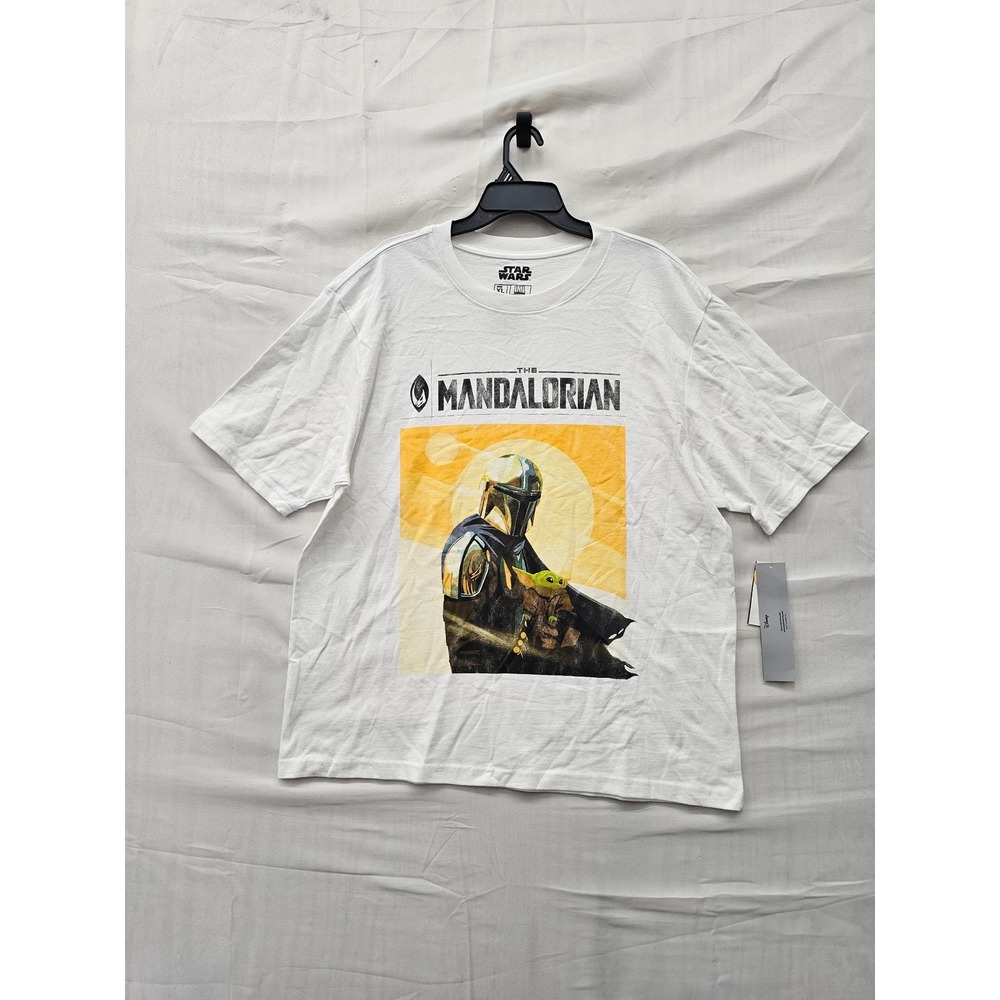 Star Wars Mens The Mandalorian T-Shirt White Cotton Casual Size XL